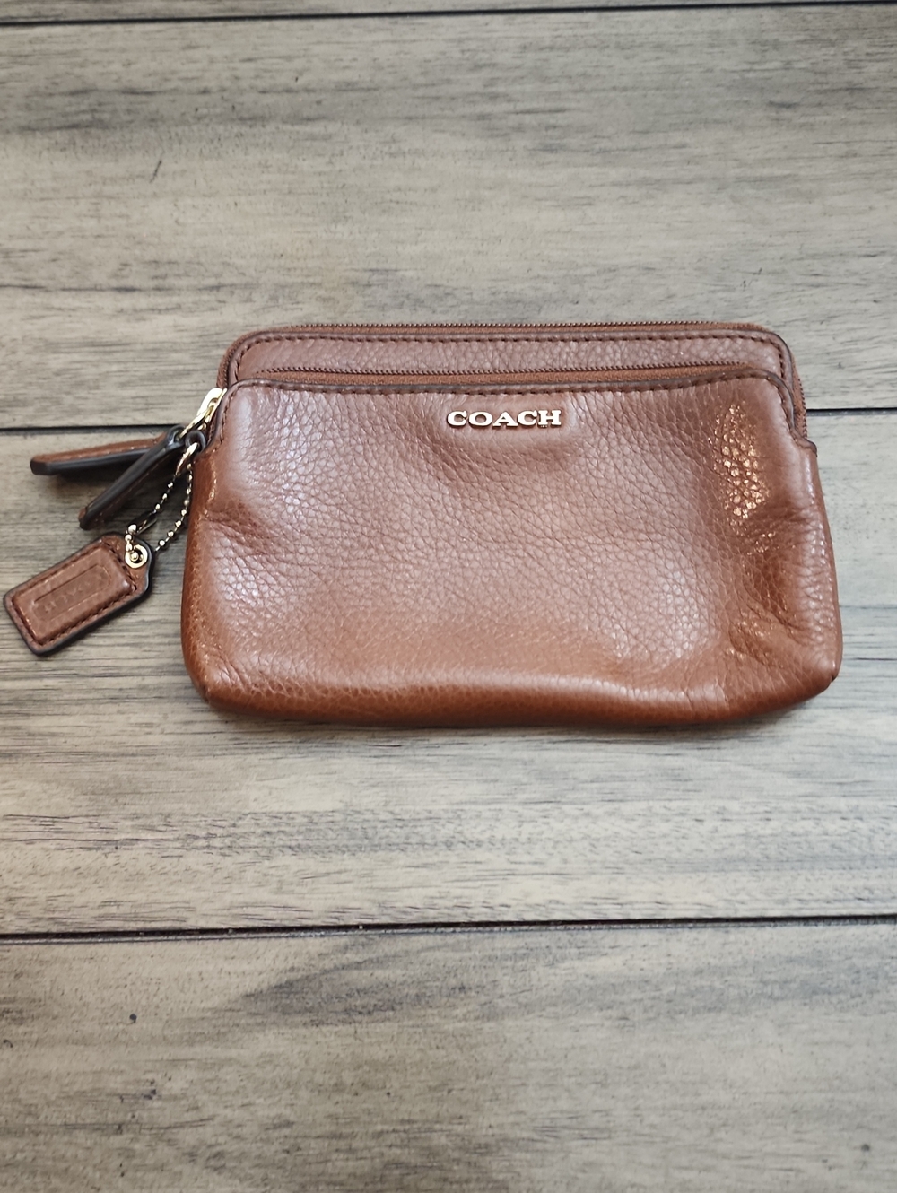 Coach Brown Pebbled Leather Zip Wallet